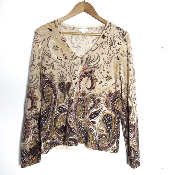 Charter Club Womens Cashmere Sweater Large Paisley Quiet Luxury Cottagecore Boho - Picture 1 of 10